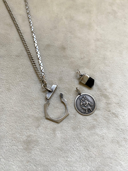 Vintage Sterling Silver Traveller's Charms + Charm Keeper Necklace