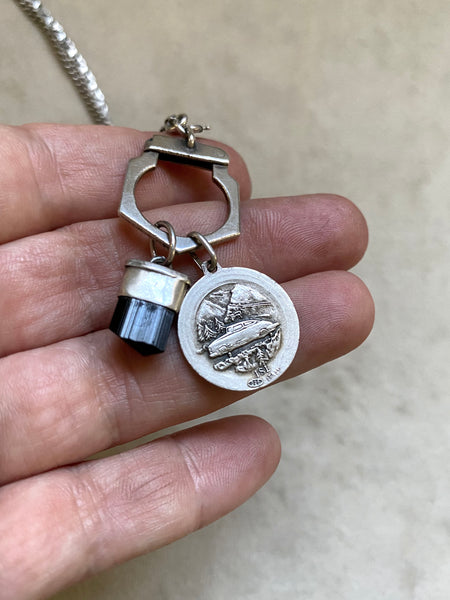 Vintage Sterling Silver Traveller's Charms + Charm Keeper Necklace