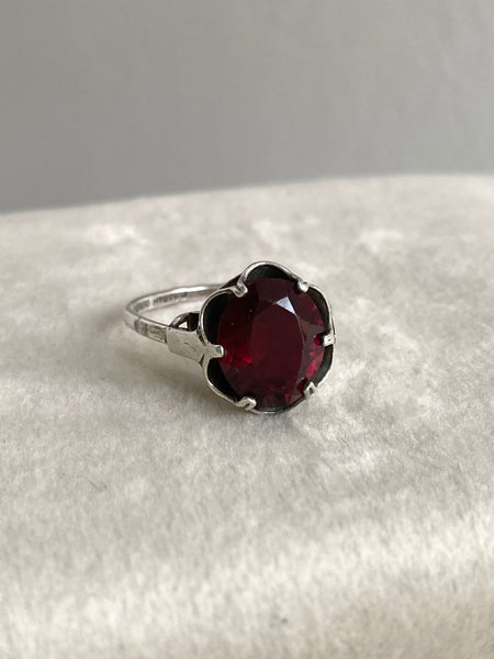 Vintage Sterling Ruby Red Cocktail Ring sz 6.5-8.5