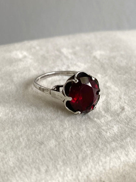 Vintage Sterling Ruby Red Cocktail Ring sz 6.5-8.5