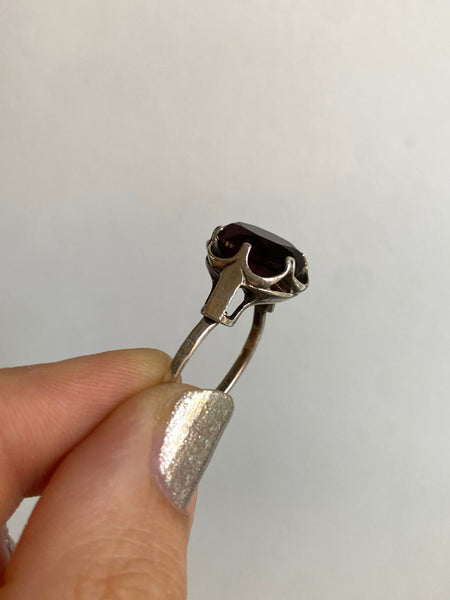 Vintage Sterling Ruby Red Cocktail Ring sz 6.5-8.5