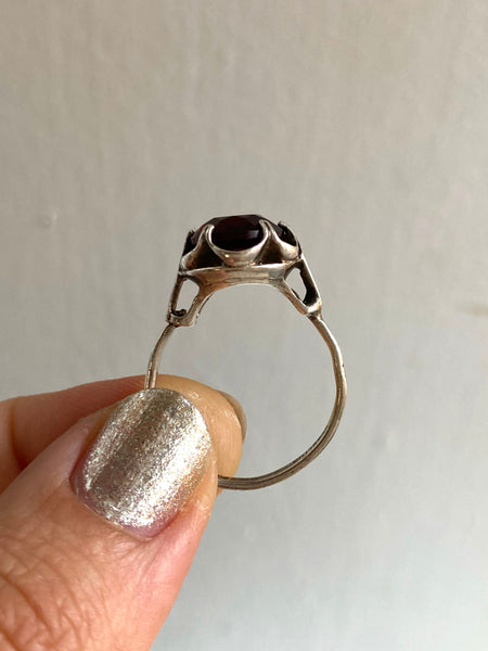 Vintage Sterling Ruby Red Cocktail Ring sz 6.5-8.5