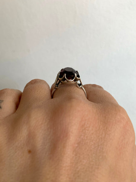 Vintage Sterling Ruby Red Cocktail Ring sz 6.5-8.5