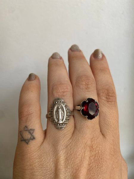 Vintage Sterling Ruby Red Cocktail Ring sz 6.5-8.5