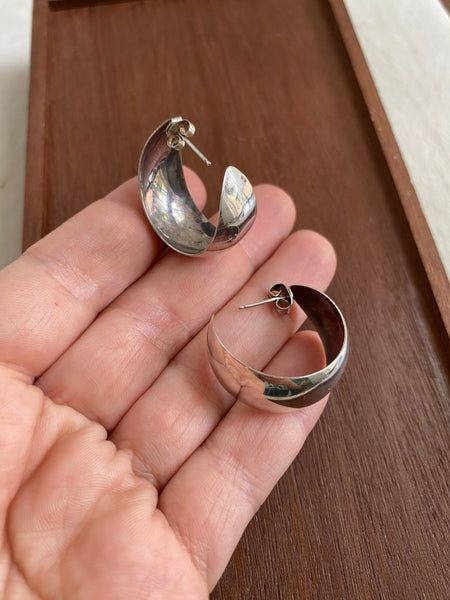 Vintage Sterling Silver Domed Saucer Hoops