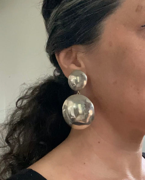 XL Vintage Sterling Silver Statement Saucer Earrings