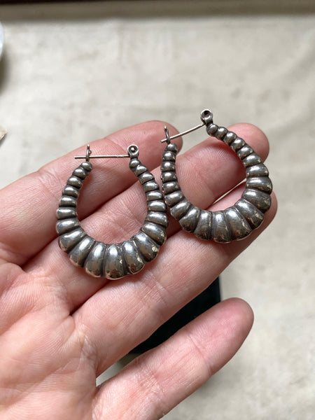Vintage Sterling Hollow Form Classic Shrimp Hoops
