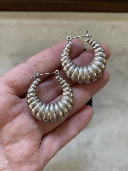 Vintage Sterling Hollow Form Classic Shrimp Hoops