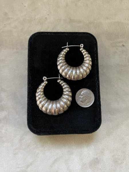 Vintage Sterling Hollow Form Classic Shrimp Hoops