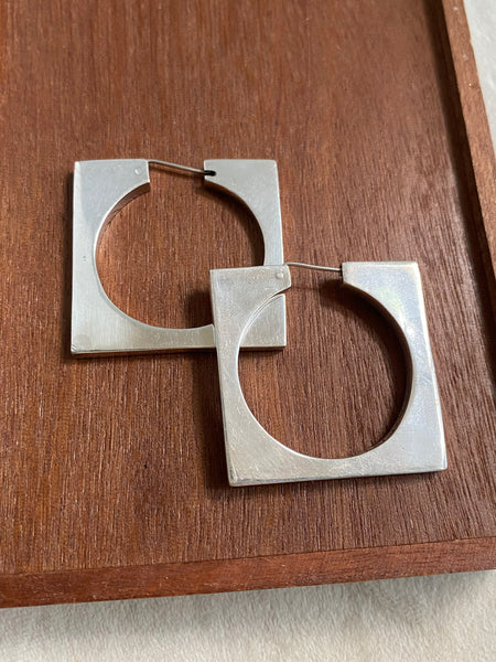 Vintage Hollow Form Square Hoops (Mexican Sterling)