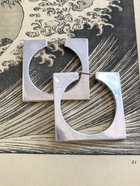 Vintage Hollow Form Square Hoops (Mexican Sterling)