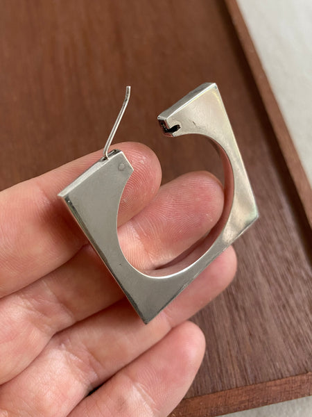 Vintage Hollow Form Square Hoops (Mexican Sterling)
