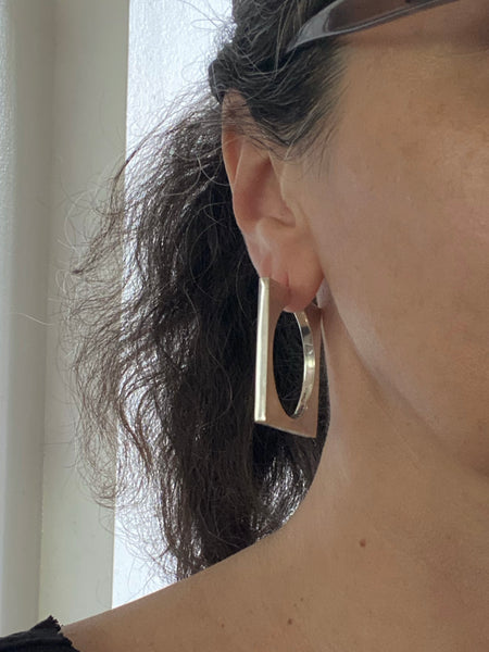 Vintage Hollow Form Square Hoops (Mexican Sterling)