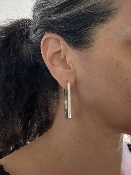 Vintage Hollow Form Square Hoops (Mexican Sterling)