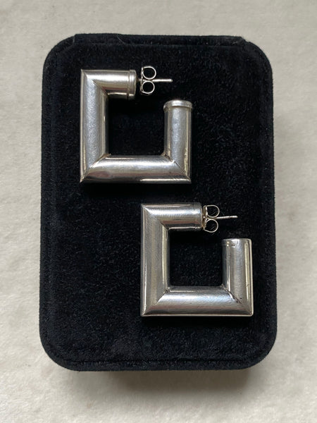 Large Vintage Sterling Silver Squared Hollow-Form Hoops