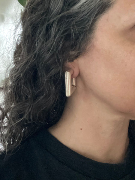 Large Vintage Sterling Silver Squared Hollow-Form Hoops