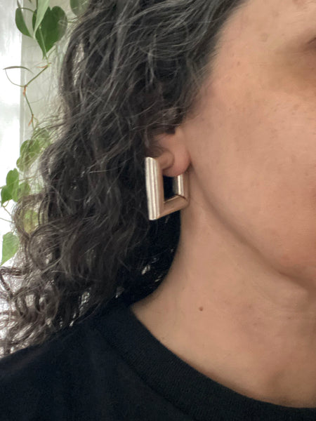 Large Vintage Sterling Silver Squared Hollow-Form Hoops