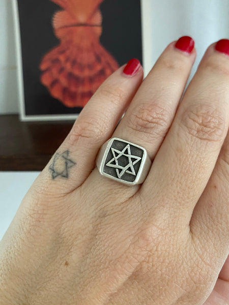 Vintage Star of David Solid Signet Ring sz 7.75