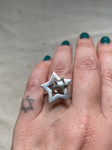 Vintage Sterling Star Spinner Ring Sz 7 1/2