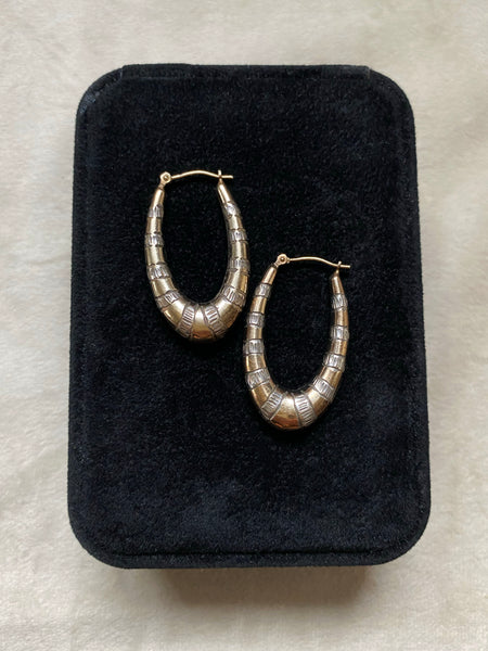 Vintage Sterling Silver + Gold Vermeil Striped Hollow Form Hoops