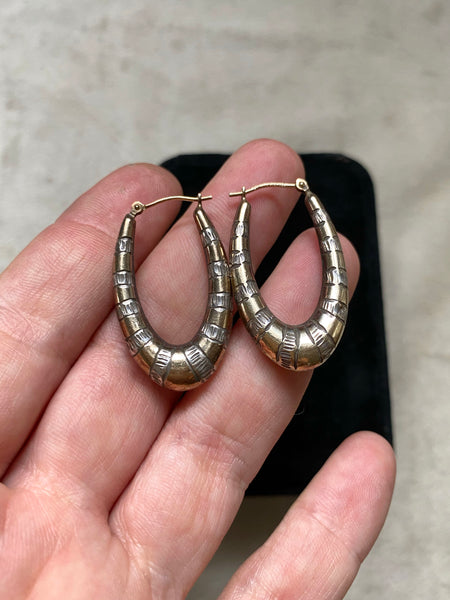 Vintage Sterling Silver + Gold Vermeil Striped Hollow Form Hoops