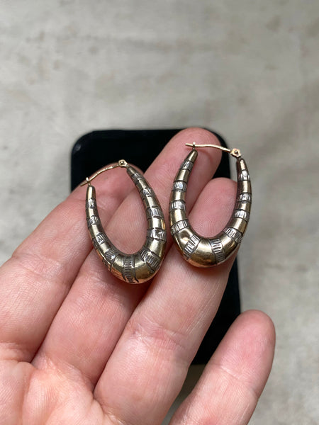 Vintage Sterling Silver + Gold Vermeil Striped Hollow Form Hoops