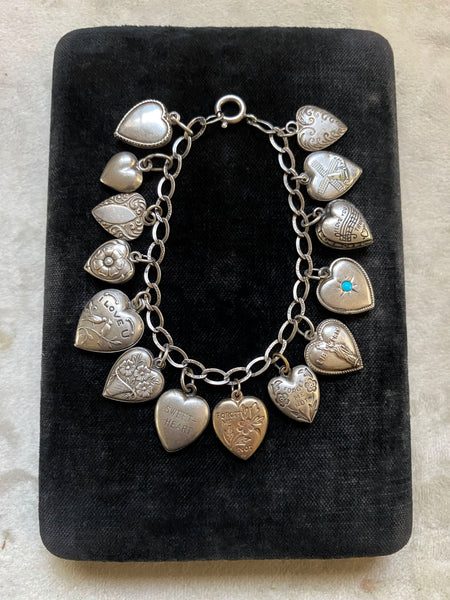Vintage Collectible 1940's Sterling Silver Sweetheart Bracelet