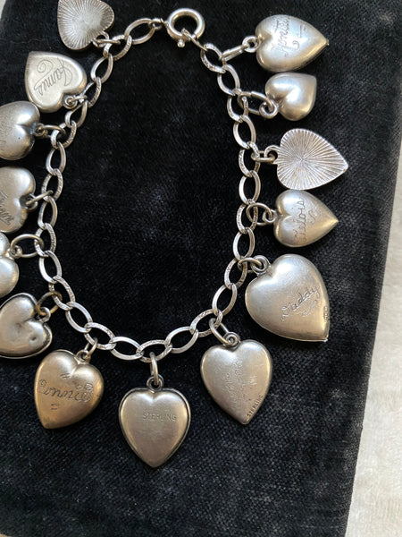 Vintage Collectible 1940's Sterling Silver Sweetheart Bracelet