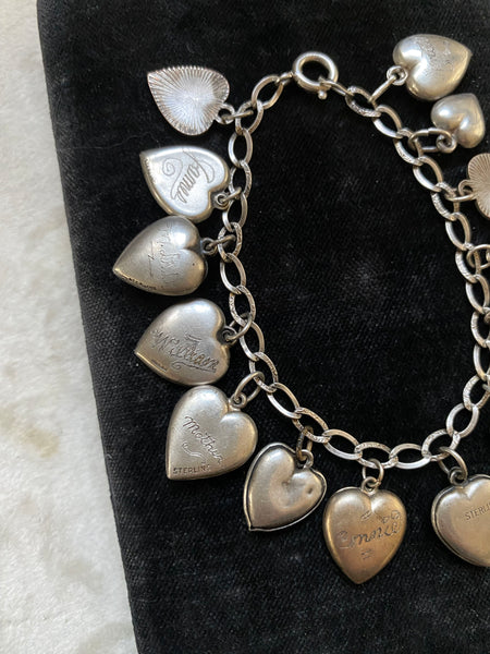 Vintage Collectible 1940's Sterling Silver Sweetheart Bracelet