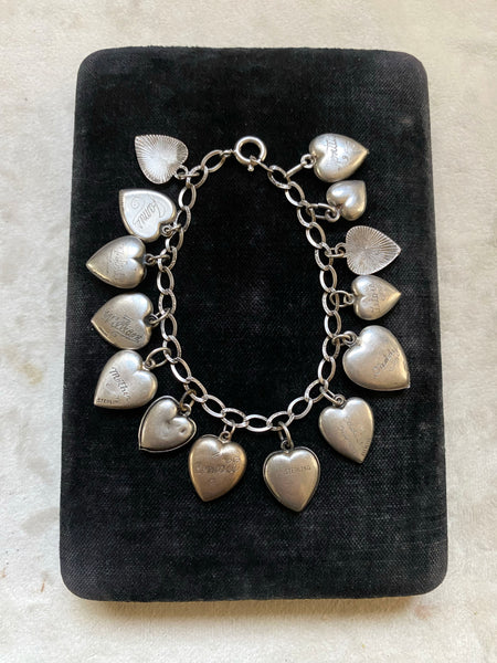 Vintage Collectible 1940's Sterling Silver Sweetheart Bracelet
