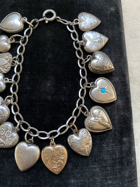 Vintage Collectible 1940's Sterling Silver Sweetheart Bracelet