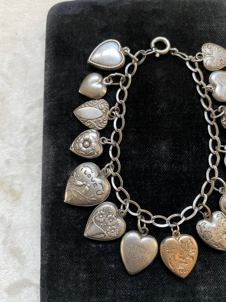 Vintage Collectible 1940's Sterling Silver Sweetheart Bracelet