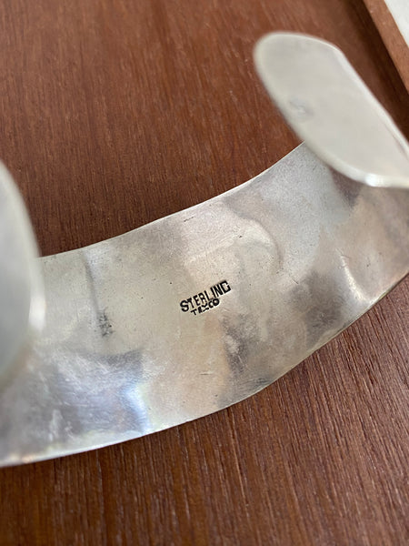 RARE Taxco Floral Design Sterling Silver Wide Cuff Bracelet
