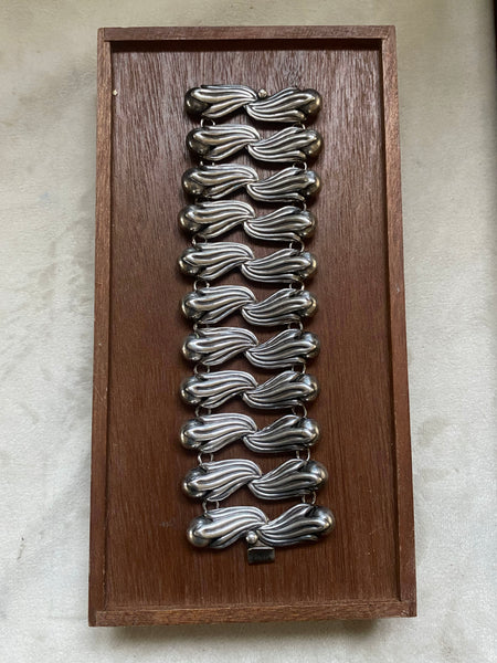 Vintage Taxco Mexico Sterling Silver Statement Bracelet