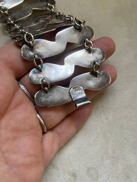 Vintage Taxco Mexico Sterling Silver Statement Bracelet