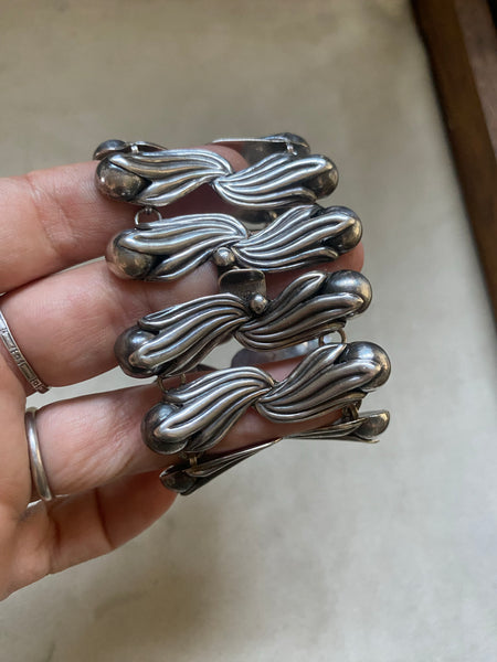 Vintage Taxco Mexico Sterling Silver Statement Bracelet