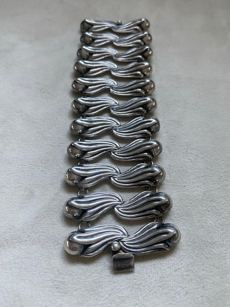 Vintage Taxco Mexico Sterling Silver Statement Bracelet
