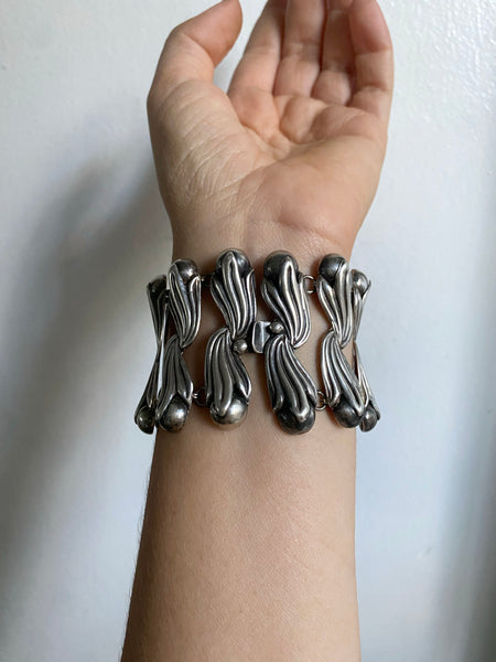 Vintage Taxco Mexico Sterling Silver Statement Bracelet