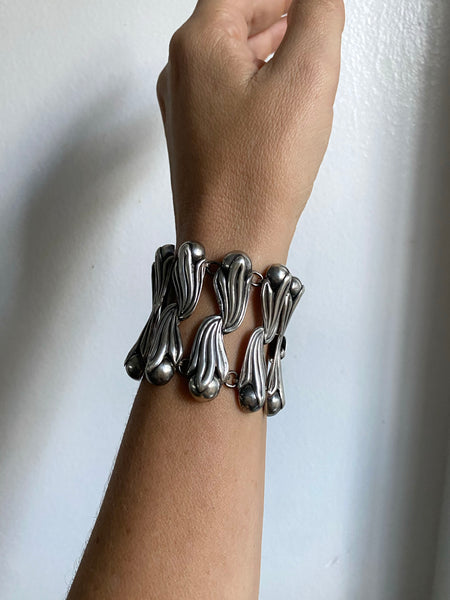 Vintage Taxco Mexico Sterling Silver Statement Bracelet