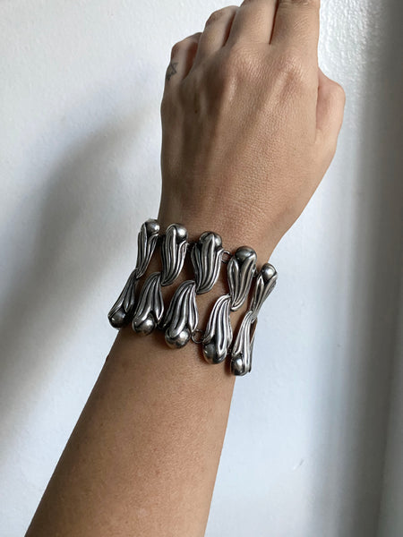 Vintage Taxco Mexico Sterling Silver Statement Bracelet