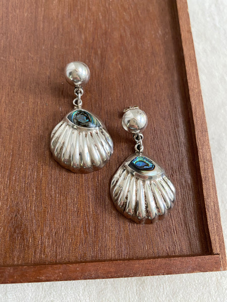 Vintage Taxco Sterling Silver + Abalone Shell Drop Earring