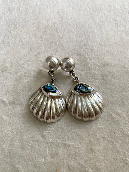Vintage Taxco Sterling Silver + Abalone Shell Drop Earring