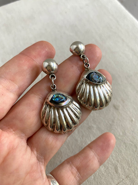 Vintage Taxco Sterling Silver + Abalone Shell Drop Earring