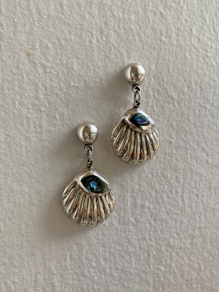 Vintage Taxco Sterling Silver + Abalone Shell Drop Earring