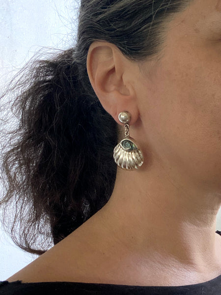 Vintage Taxco Sterling Silver + Abalone Shell Drop Earring