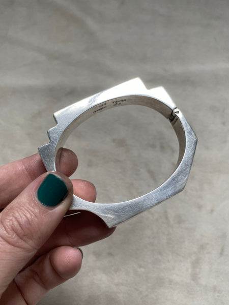 Vintage Taxco Sterling Silver Hinged Stepped Bangle