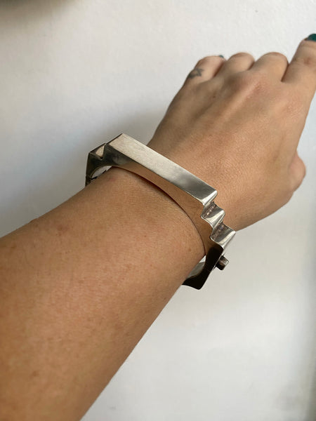 Vintage Taxco Sterling Silver Hinged Stepped Bangle