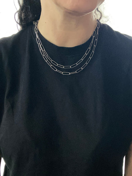 Vintage Sterling Silver Textured Link Paperclip Chain 36"