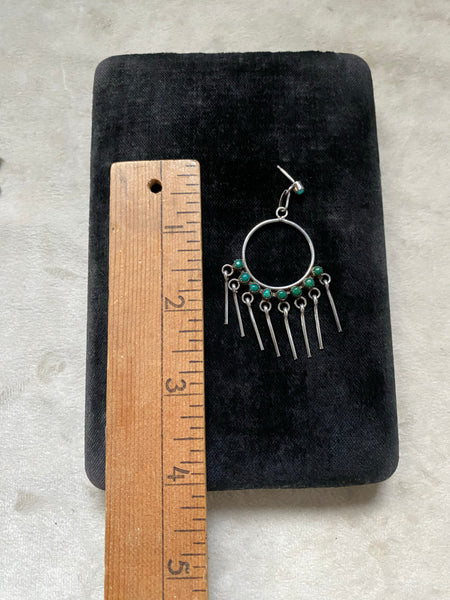 Vintage Sterling Silver Turquoise Fringe Hoops