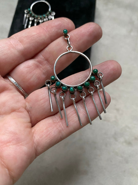 Vintage Sterling Silver Turquoise Fringe Hoops